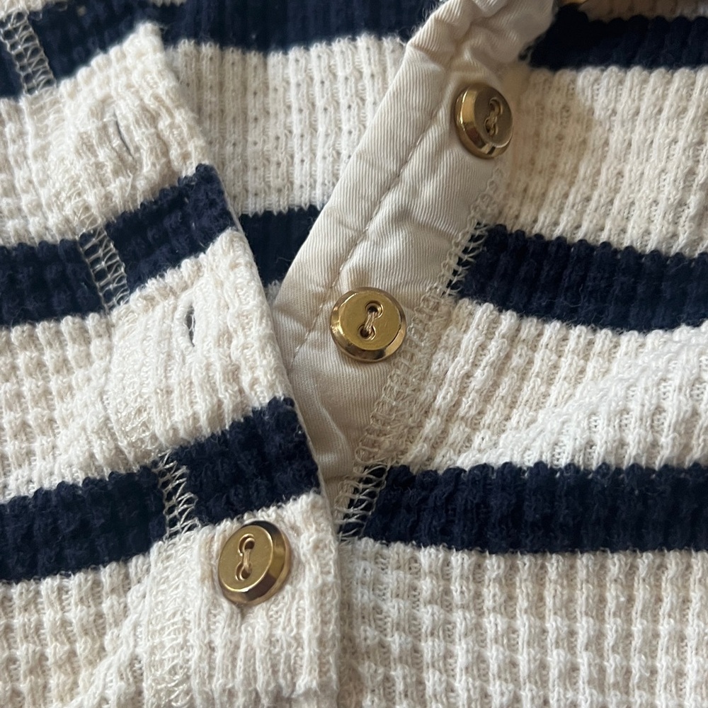J. Crew Striped Long Sleeve Henley Top nautical small gold buttons - Picture 3 of 3